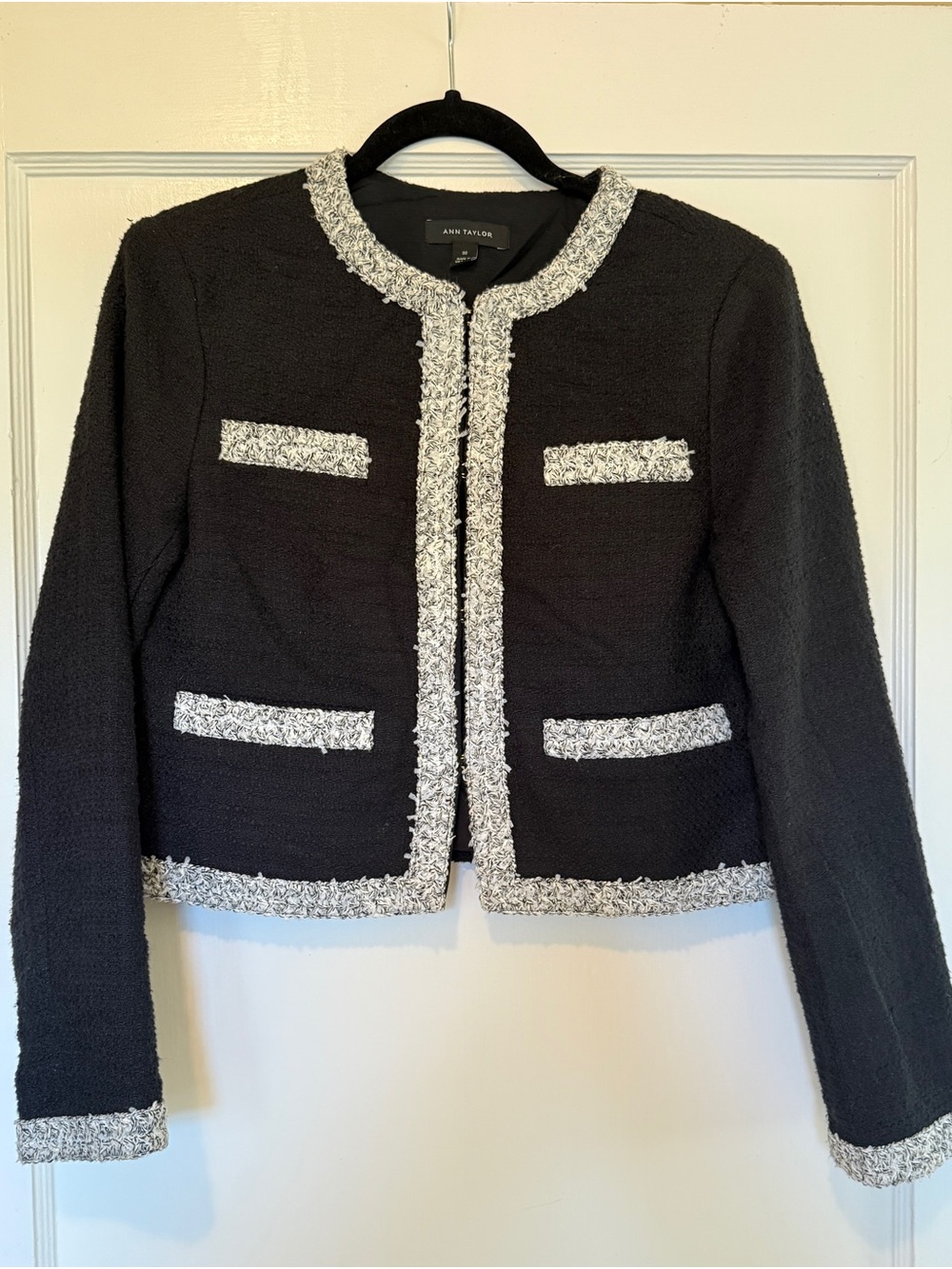 Ann Taylor Black Jacket with White Trim